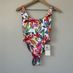 KikiRio NWT Cate high leg Colorful Floral One-Piece Swimsuit medium